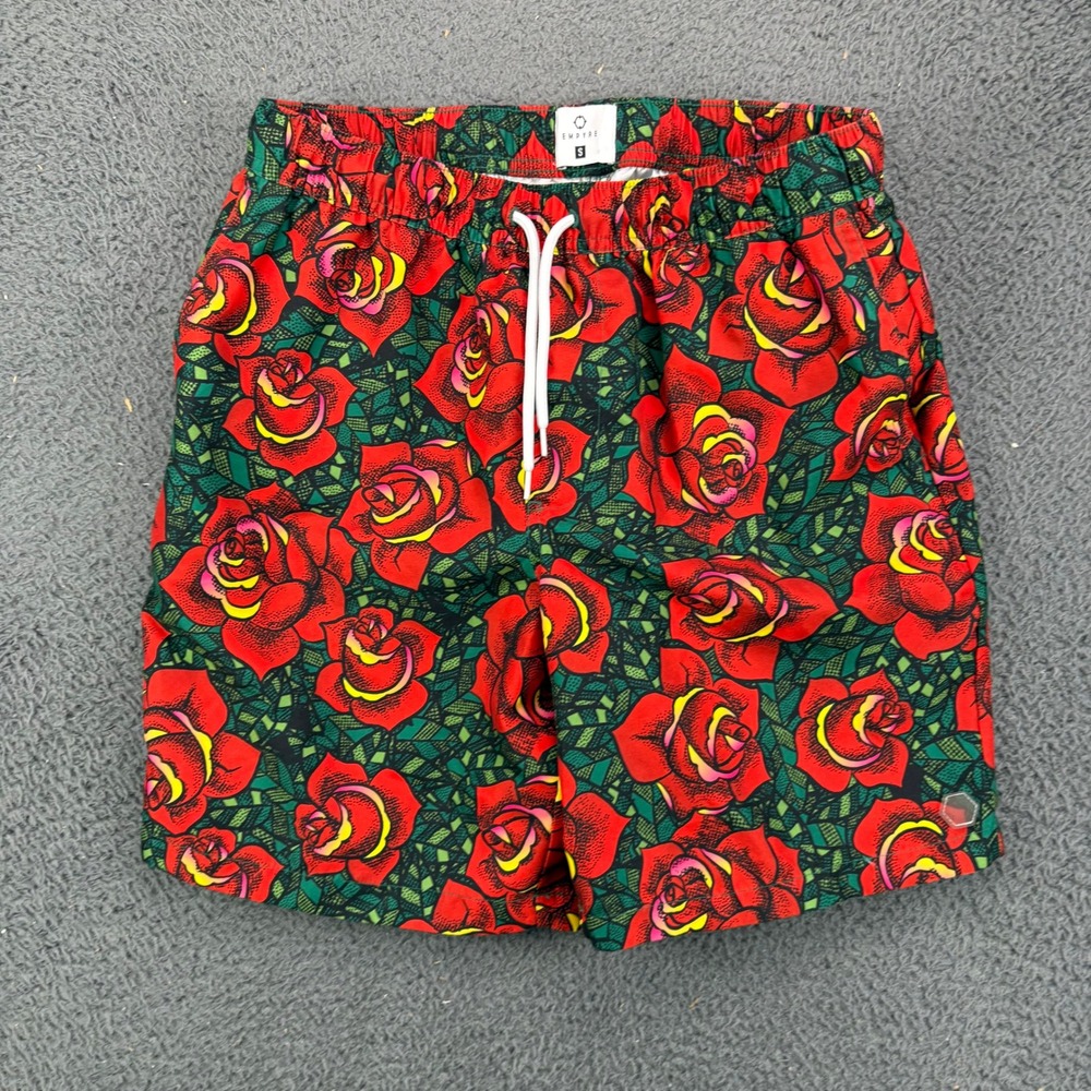 Empyre‎ Mens Small Red Rose Floral Print Drawstring Shorts Skater Streetwear